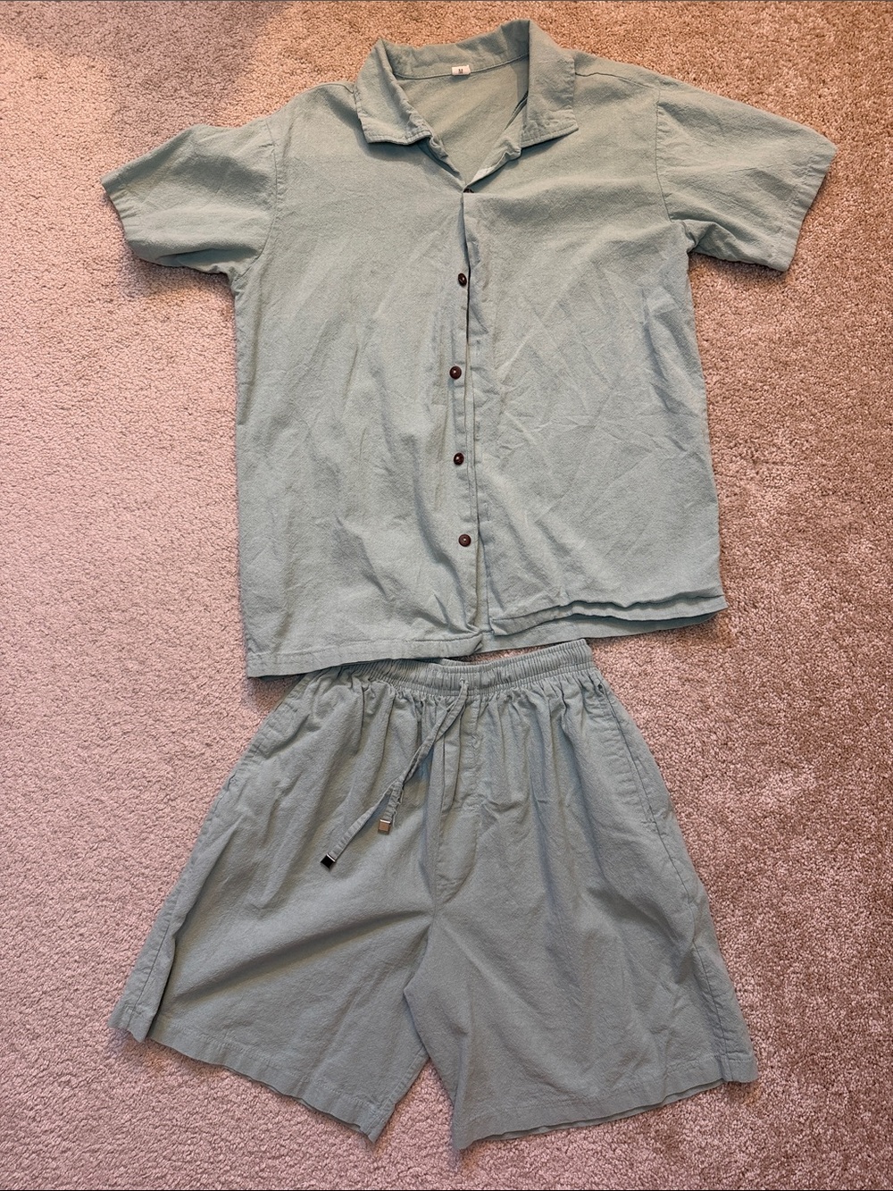 Amazon Sage Green Cotton Short-Sleeve Button-Down Shirt and Shorts Set Medium - Picture 2 of 3